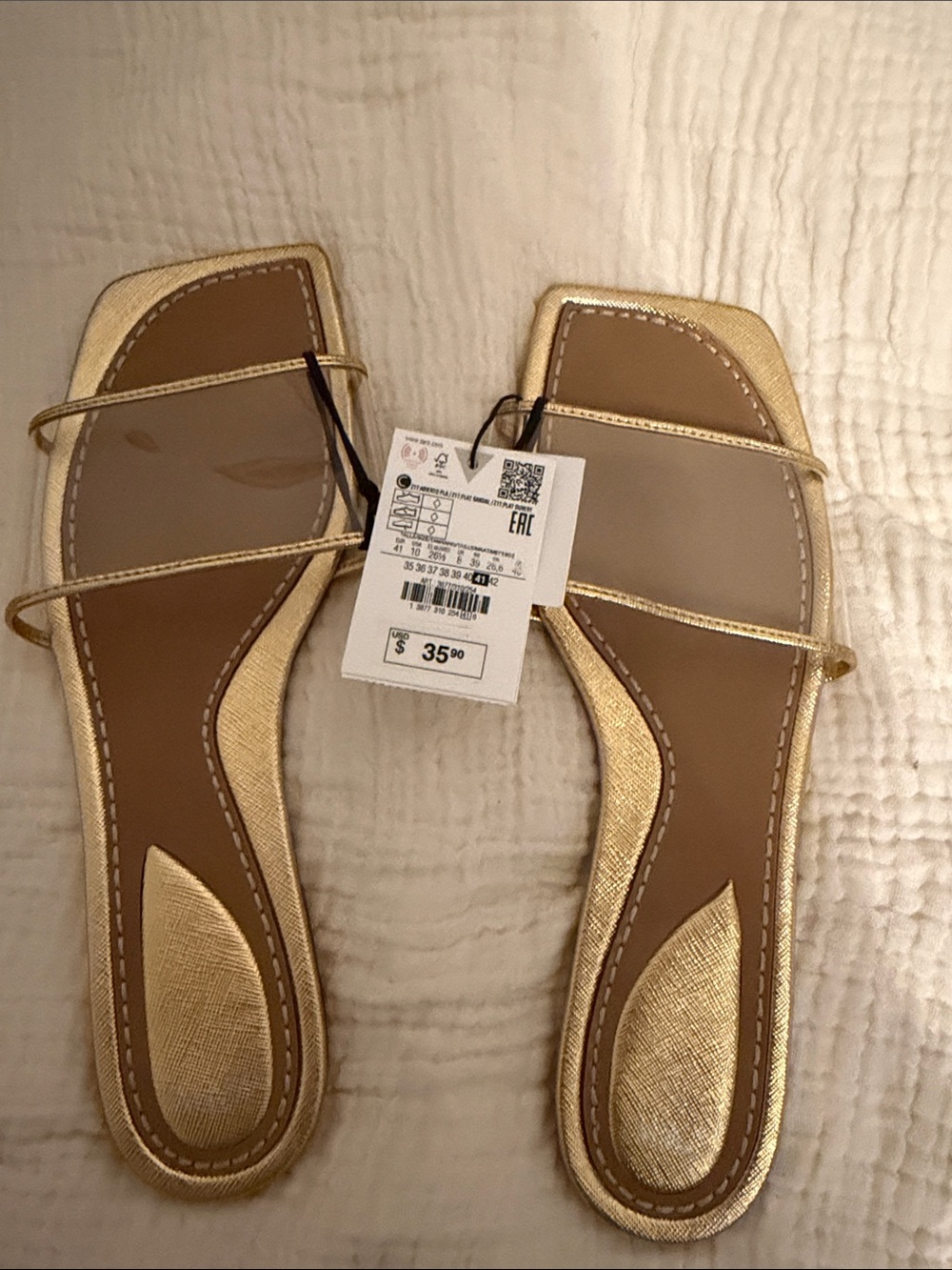Zara Gold Minimalist Strappy Slide Sandals